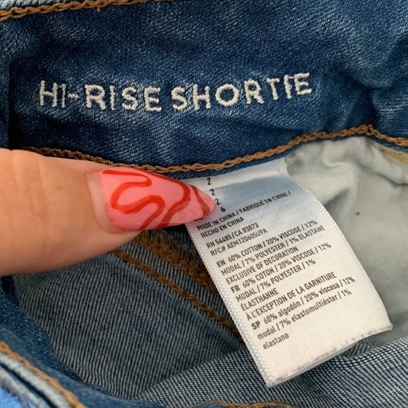 American Eagle High Rise Shortie Blue Denim Shorts Size 2 - Picture 5 of 5